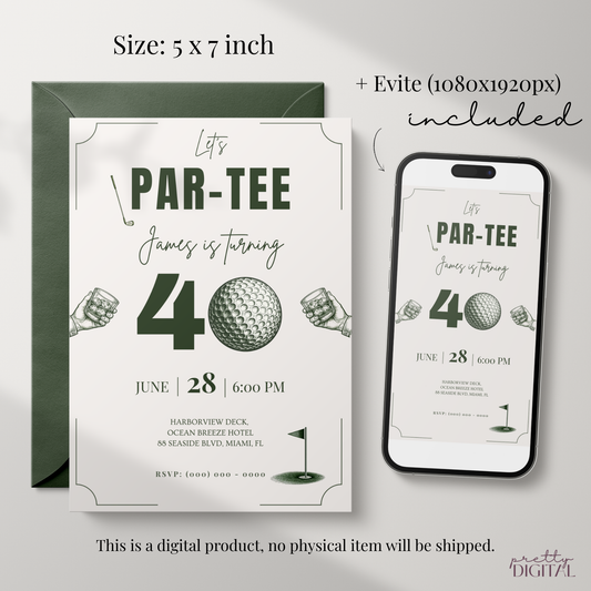 Let's Par-Tee — 40th Birthday Invitation Template (Golf Themed)