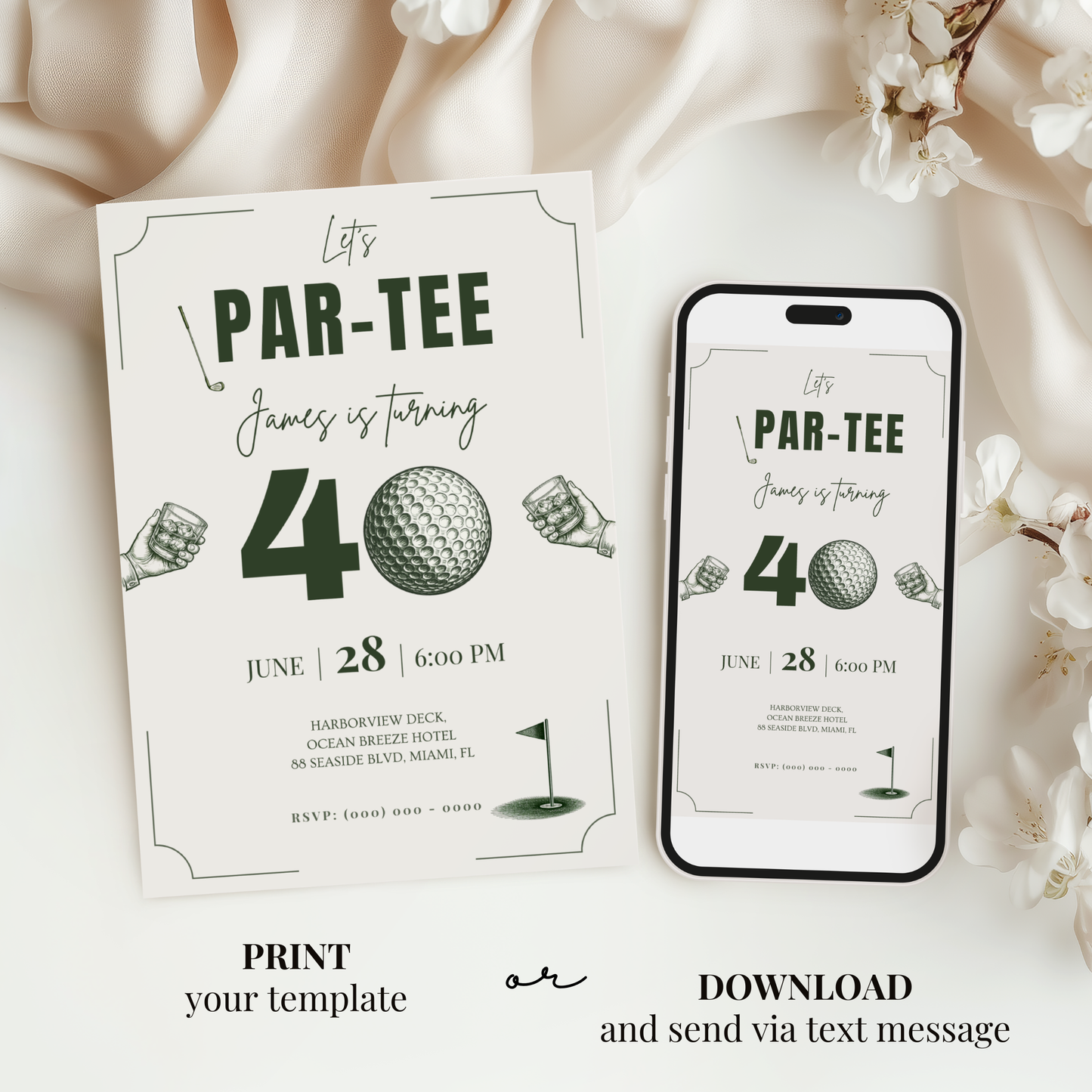 Let's Par-Tee — 40th Birthday Invitation Template (Golf Themed)
