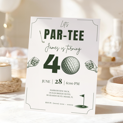 Let's Par-Tee — 40th Birthday Invitation Template (Golf Themed)
