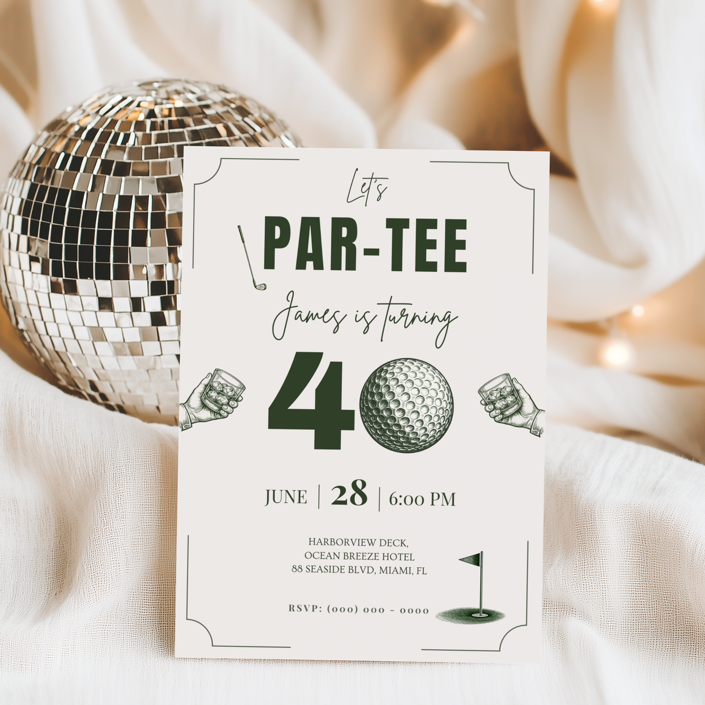 Let's Par-Tee — 40th Birthday Invitation Template (Golf Themed)