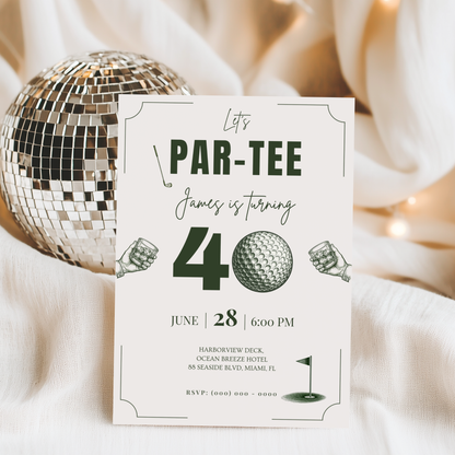 Let's Par-Tee — 40th Birthday Invitation Template (Golf Themed)