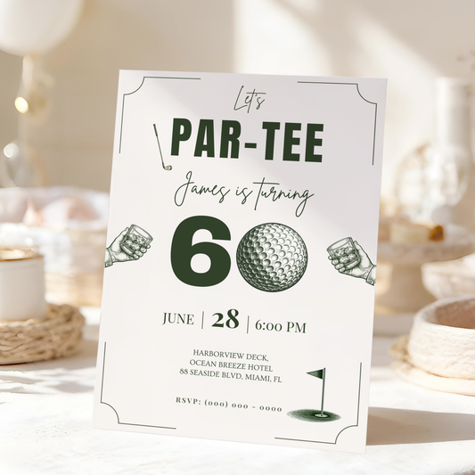 Let's Par-Tee — 60th Birthday Invitation Template (Golf Themed)
