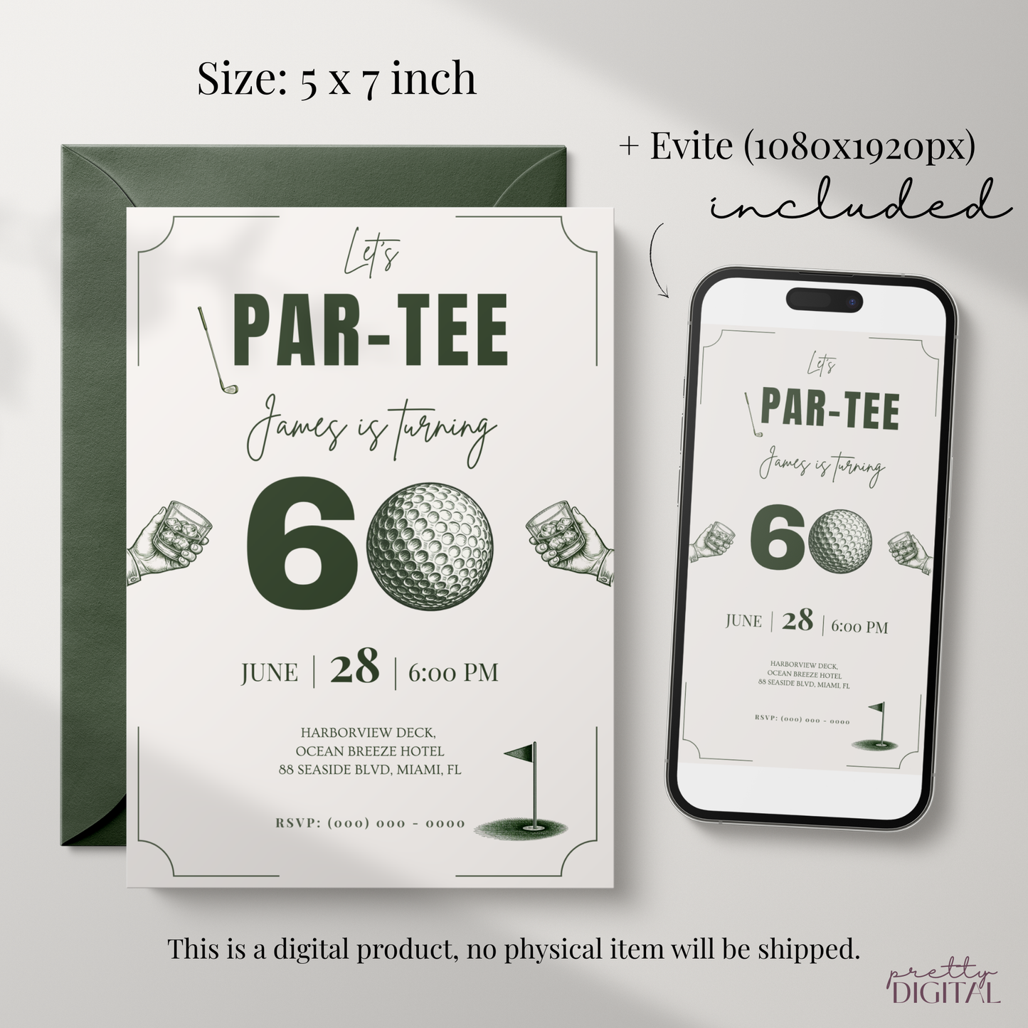 Let's Par-Tee — 60th Birthday Invitation Template (Golf Themed)