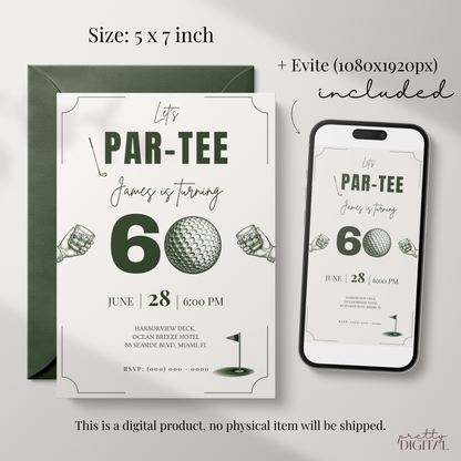 Let's Par-Tee — 60th Birthday Invitation Template (Golf Themed)