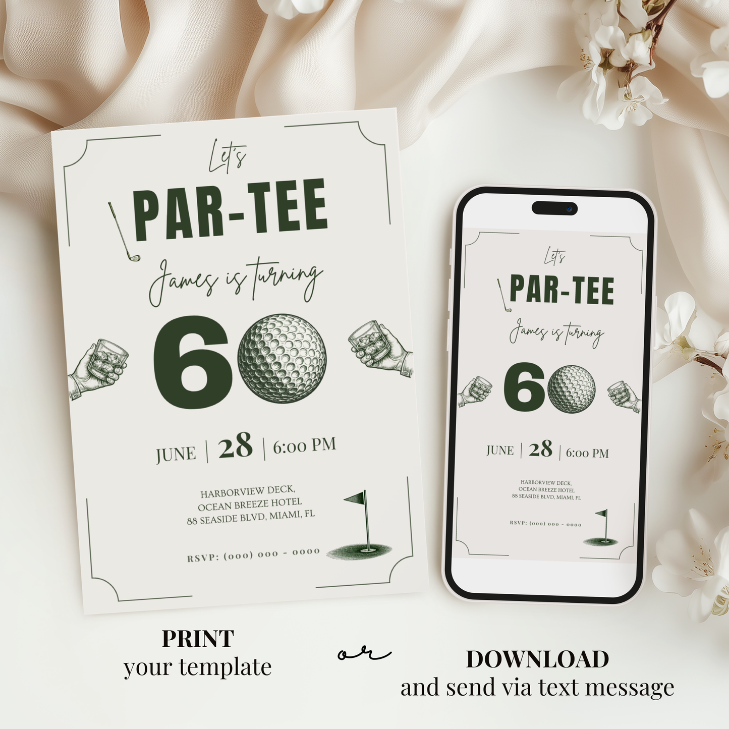 Let's Par-Tee — 60th Birthday Invitation Template (Golf Themed)