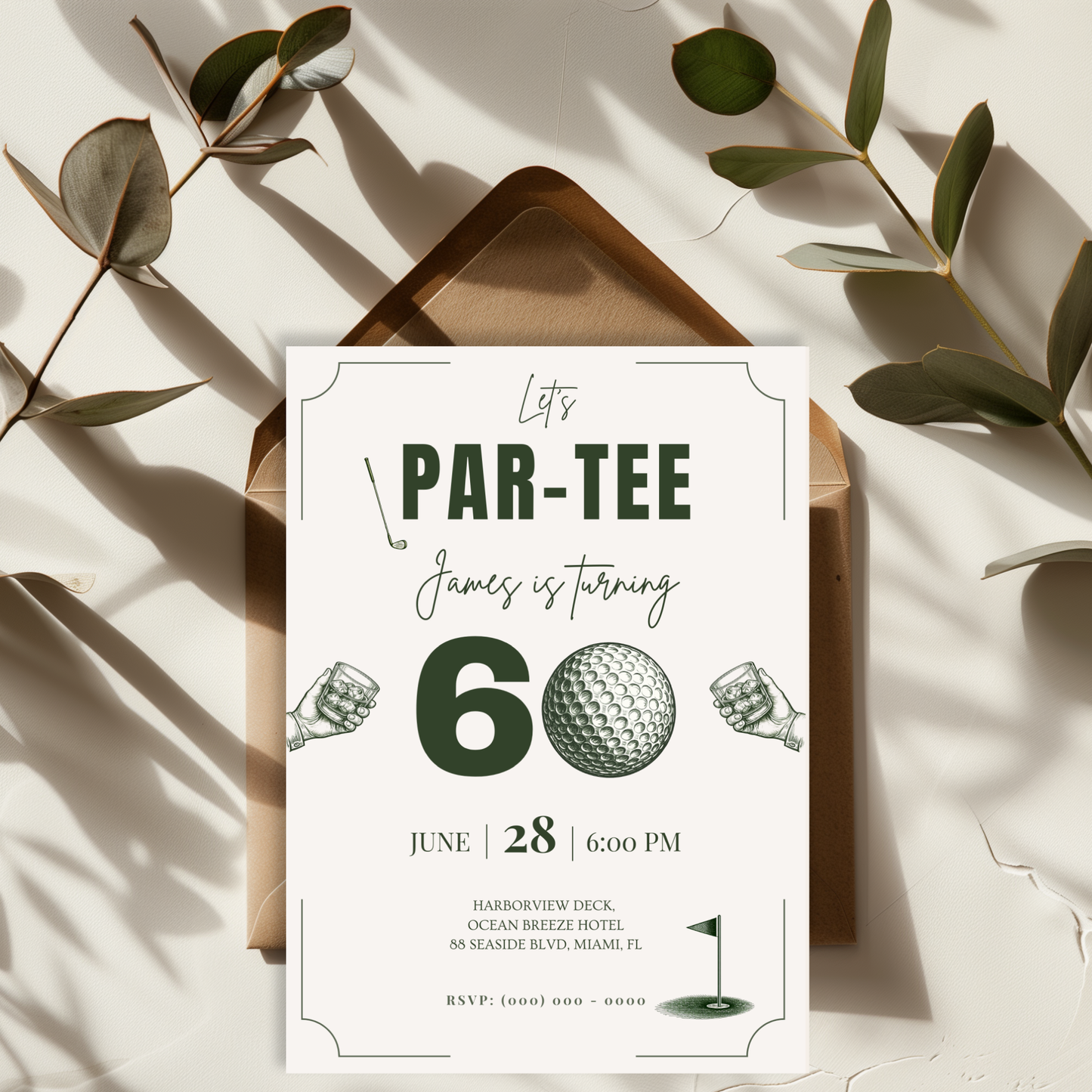 Let's Par-Tee — 60th Birthday Invitation Template (Golf Themed)