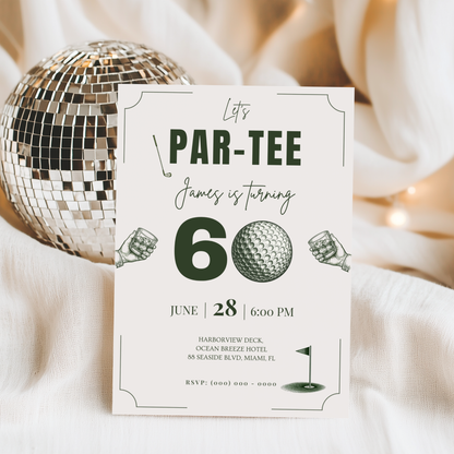 Let's Par-Tee — 60th Birthday Invitation Template (Golf Themed)