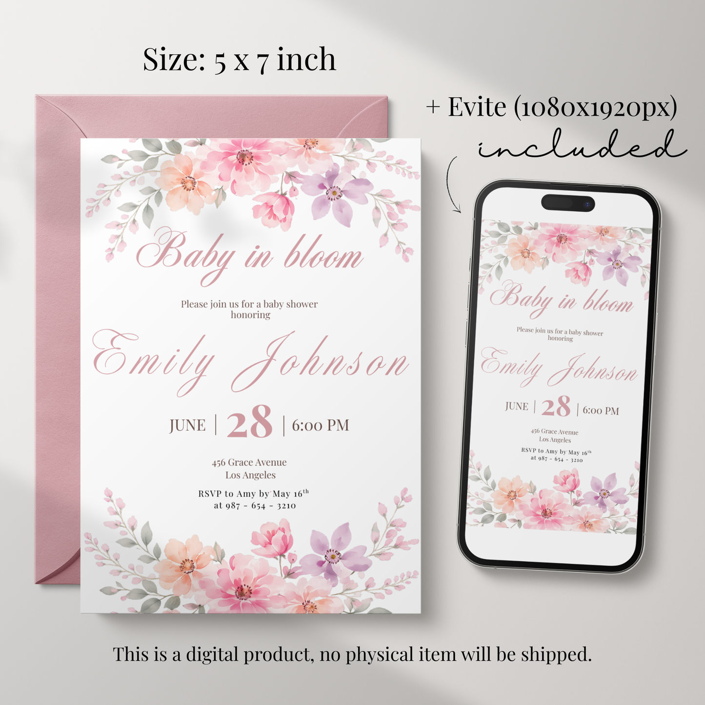 Pink Baby in Bloom Baby Shower Invitation