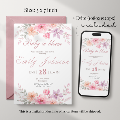 Pink Baby in Bloom Baby Shower Invitation