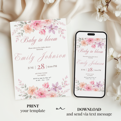 Pink Baby in Bloom Baby Shower Invitation