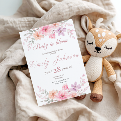 Pink Baby in Bloom Baby Shower Invitation