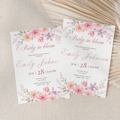 Pink Baby in Bloom Baby Shower Invitation