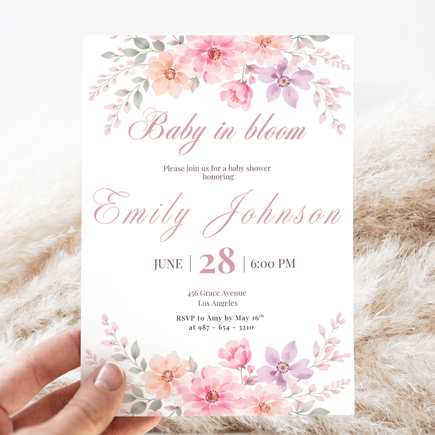 Pink Baby in Bloom Baby Shower Invitation