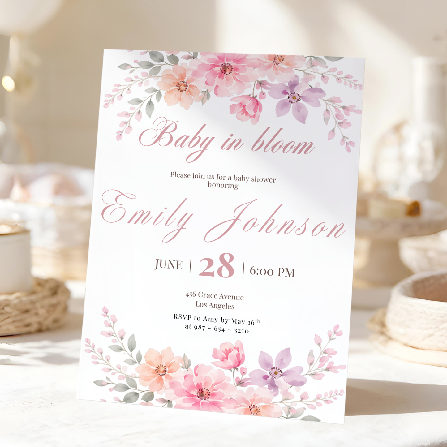 Pink Baby in Bloom Baby Shower Invitation