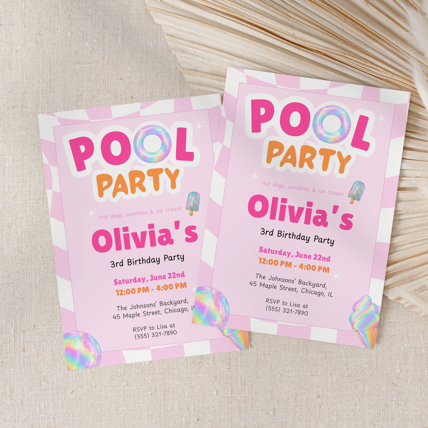 Pink Pool Party Kids Birthday Invitation