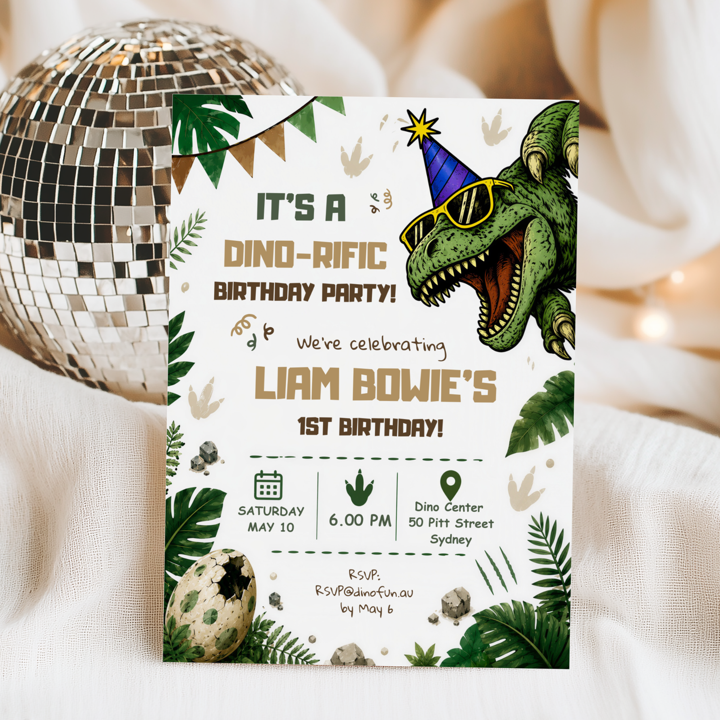Dinosaur 1st Birthday Invitation Template