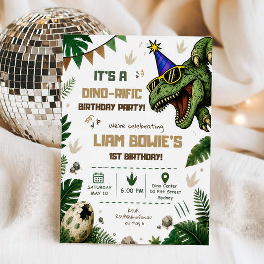 Dinosaur First Birthday Invitation Template