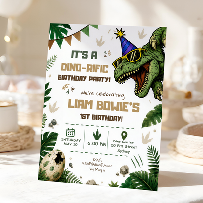 Dinosaur 1st Birthday Invitation Template