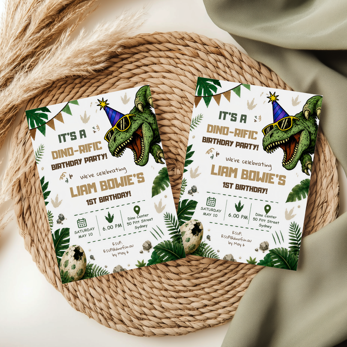 Dinosaur 1st Birthday Invitation Template