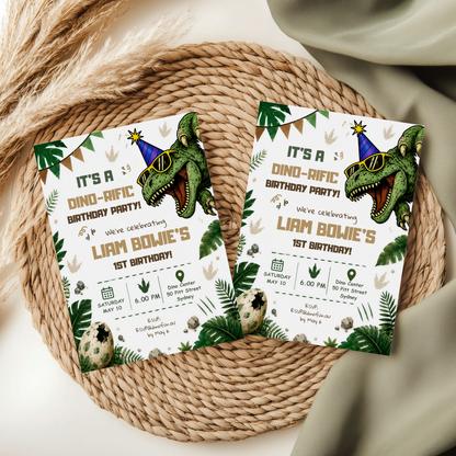 Dinosaur 1st Birthday Invitation Template