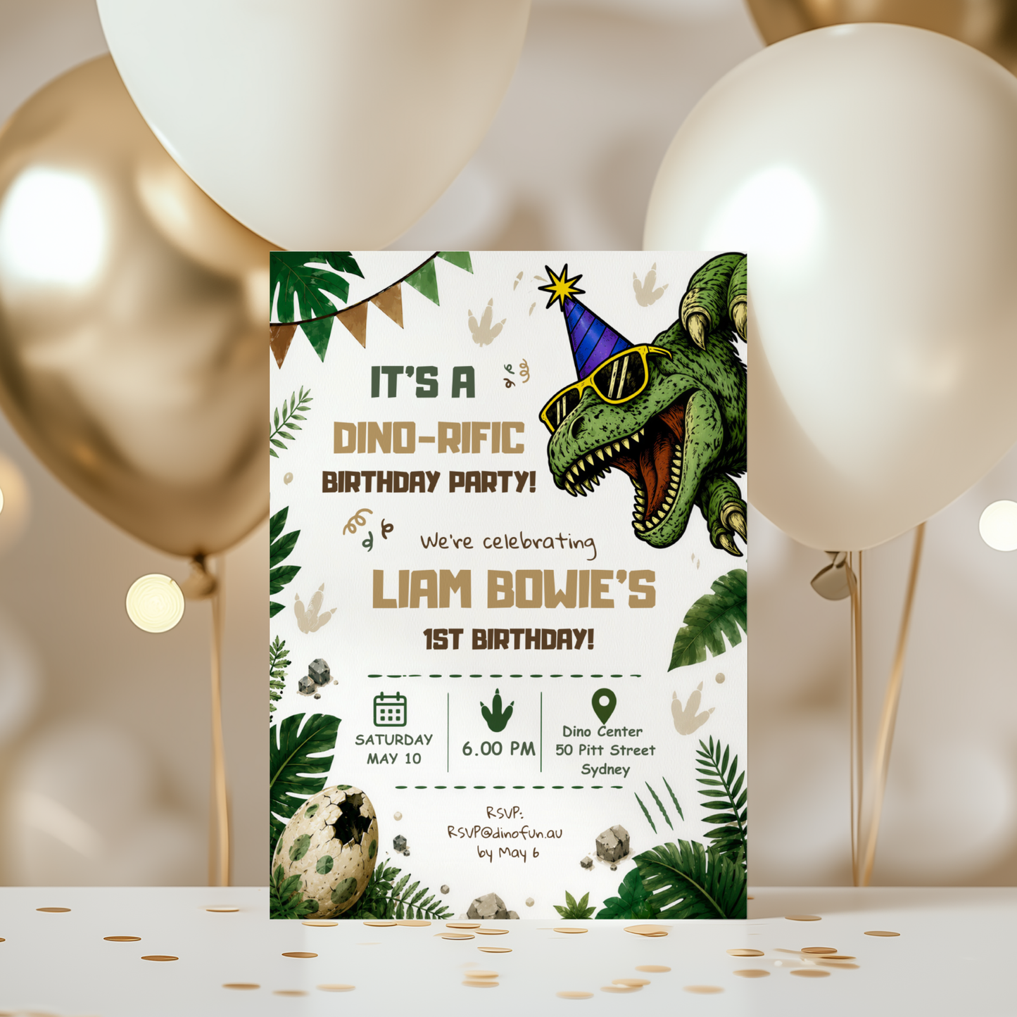 Dinosaur 1st Birthday Invitation Template