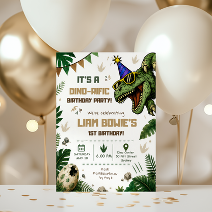 Dinosaur 1st Birthday Invitation Template