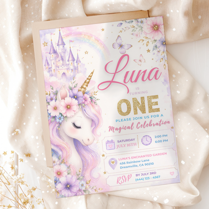 Magical Unicorn 1st Birthday Invitation