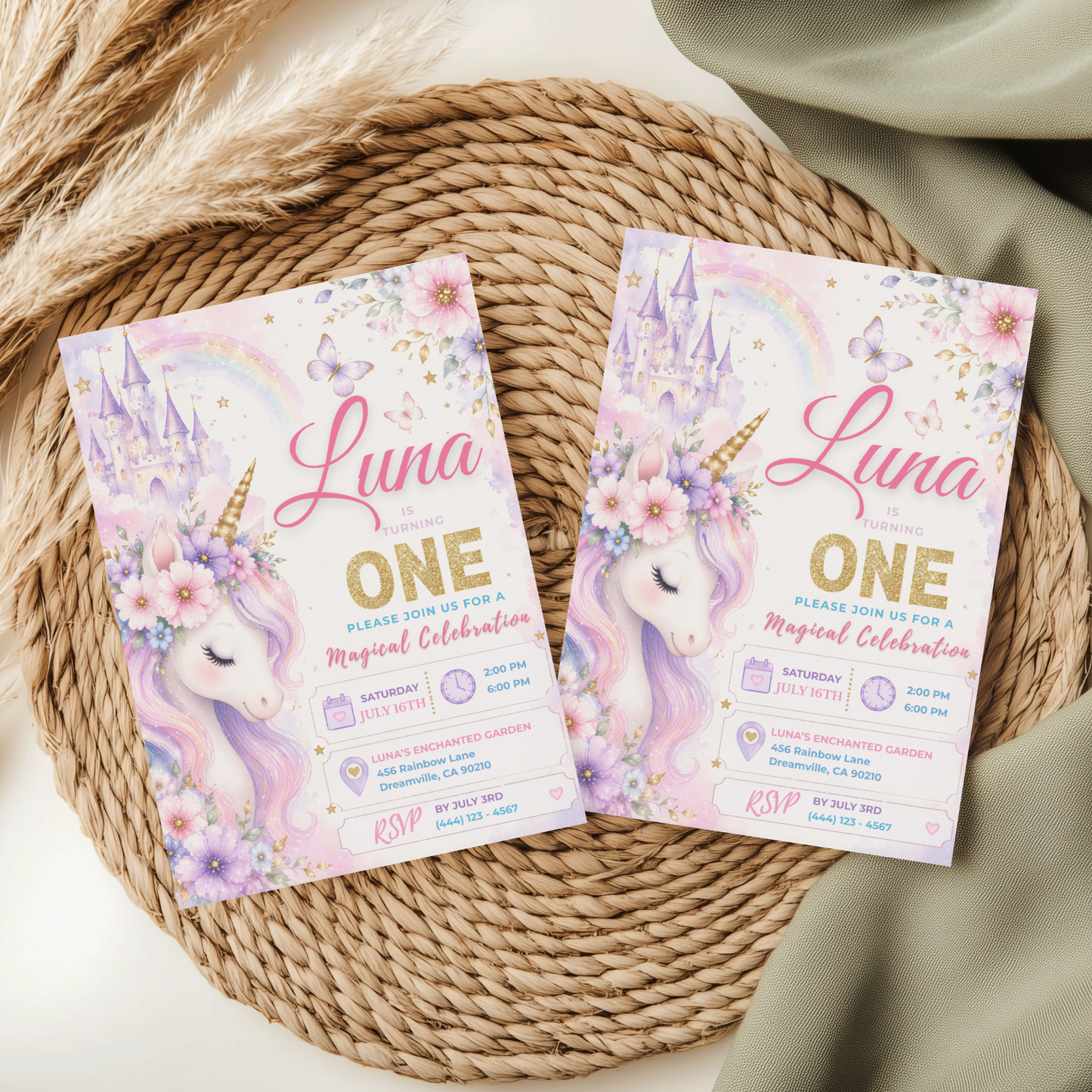 Magical Unicorn 1st Birthday Invitation