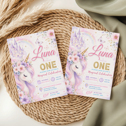 Magical Unicorn 1st Birthday Invitation