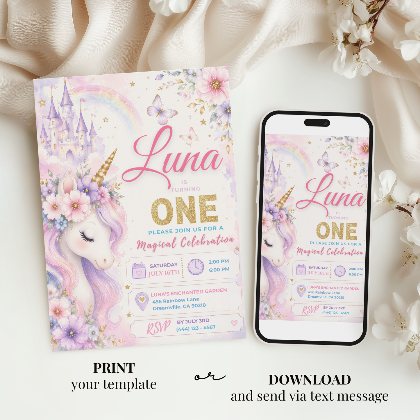 Magical Unicorn 1st Birthday Invitation