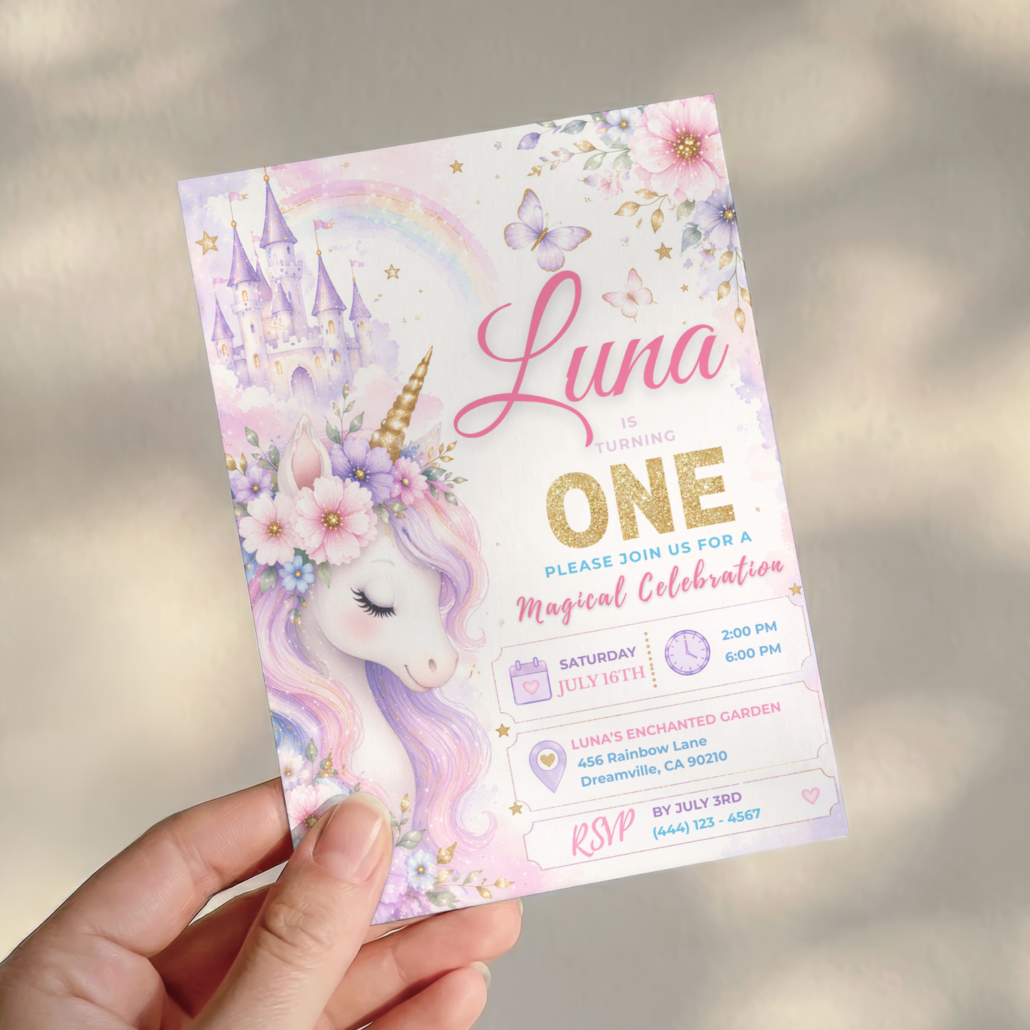 Magical Unicorn 1st Birthday Invitation