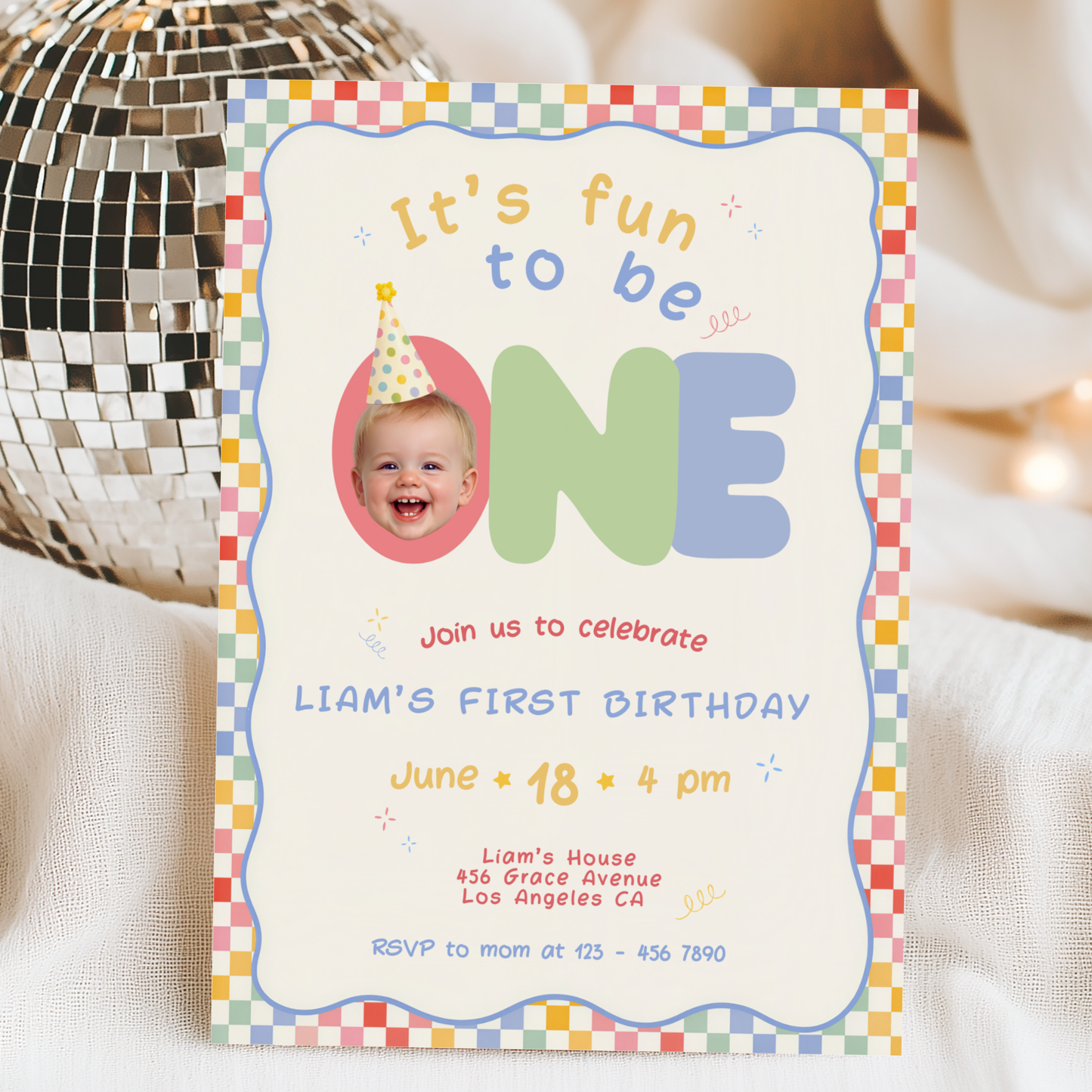 Fun To Be One Retro 1st Birthday Invitation