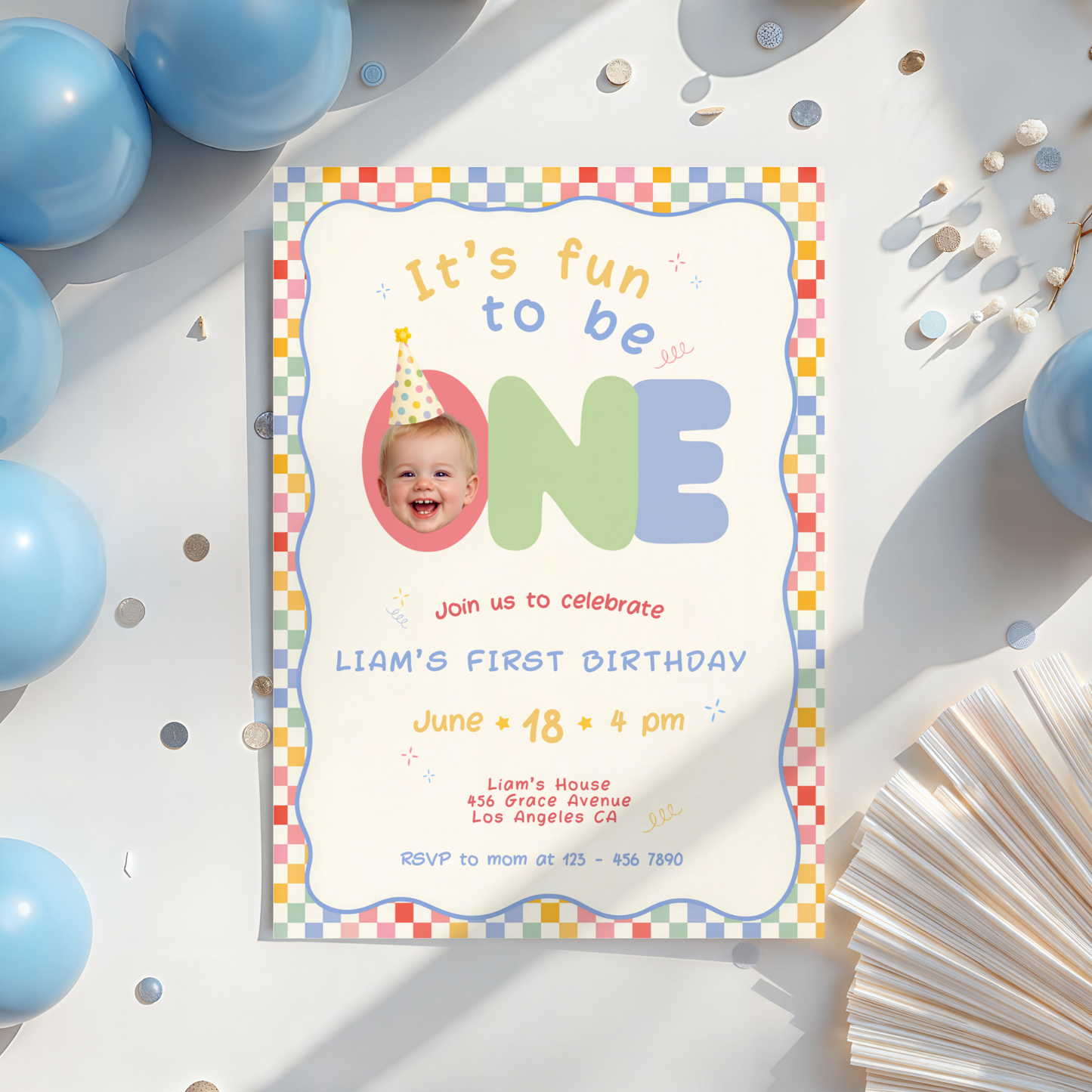 Fun To Be One Retro 1st Birthday Invitation