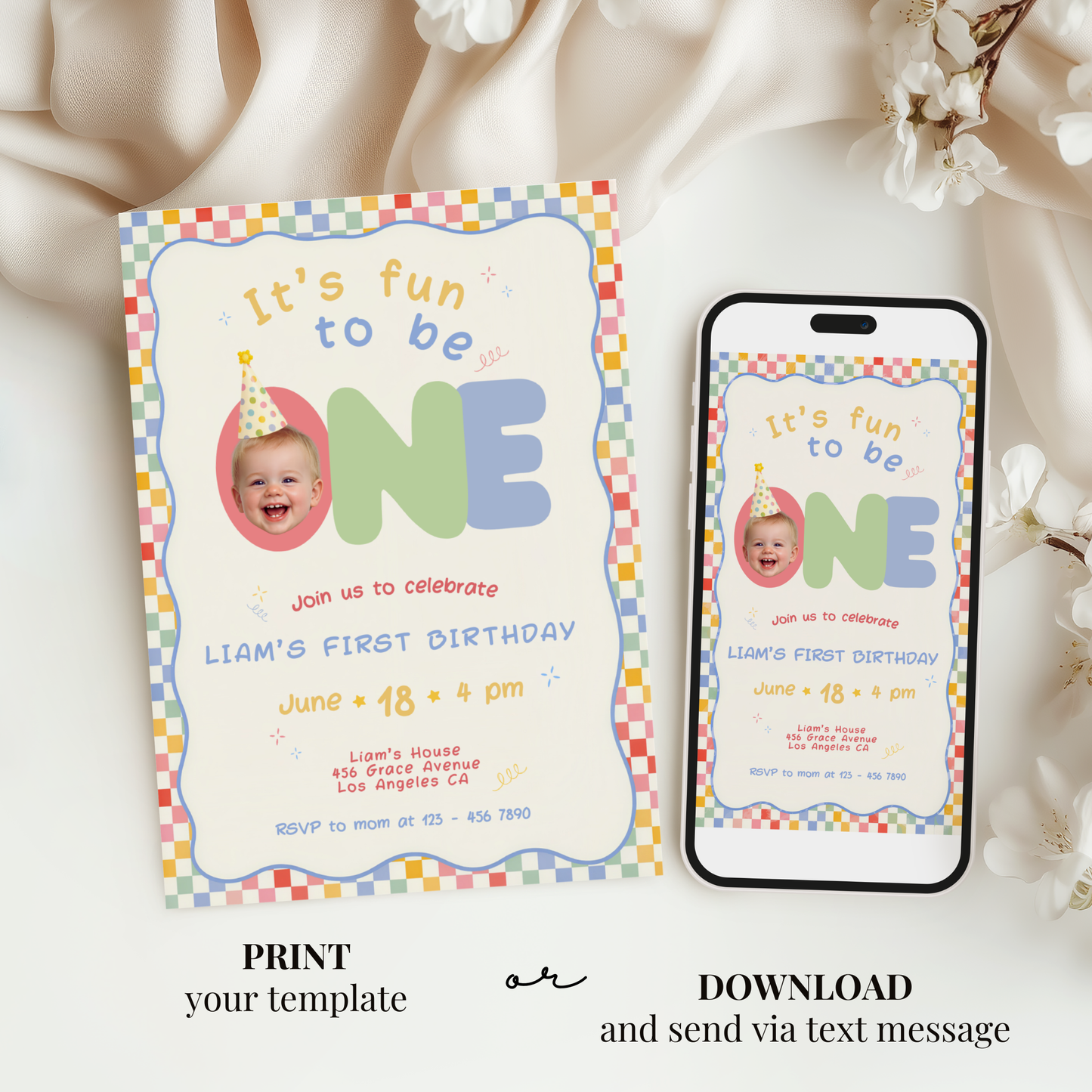 Fun To Be One Retro 1st Birthday Invitation