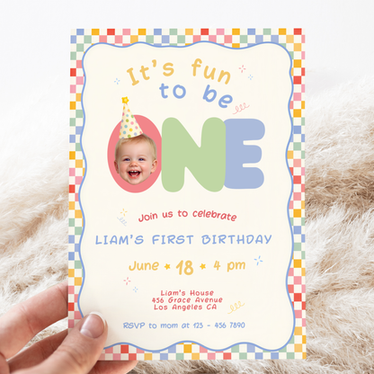 Fun To Be One Retro 1st Birthday Invitation