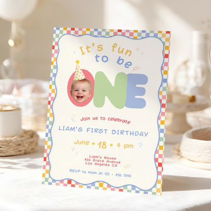 Fun To Be One Retro 1st Birthday Invitation