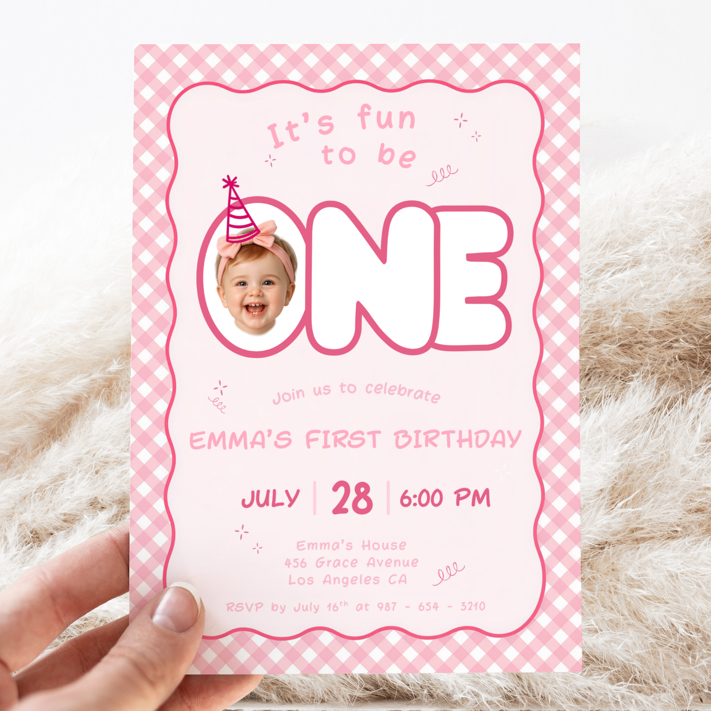 Fun To Be One Pink 1st Birthday Invitation