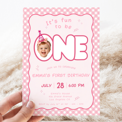 Fun To Be One Pink 1st Birthday Invitation