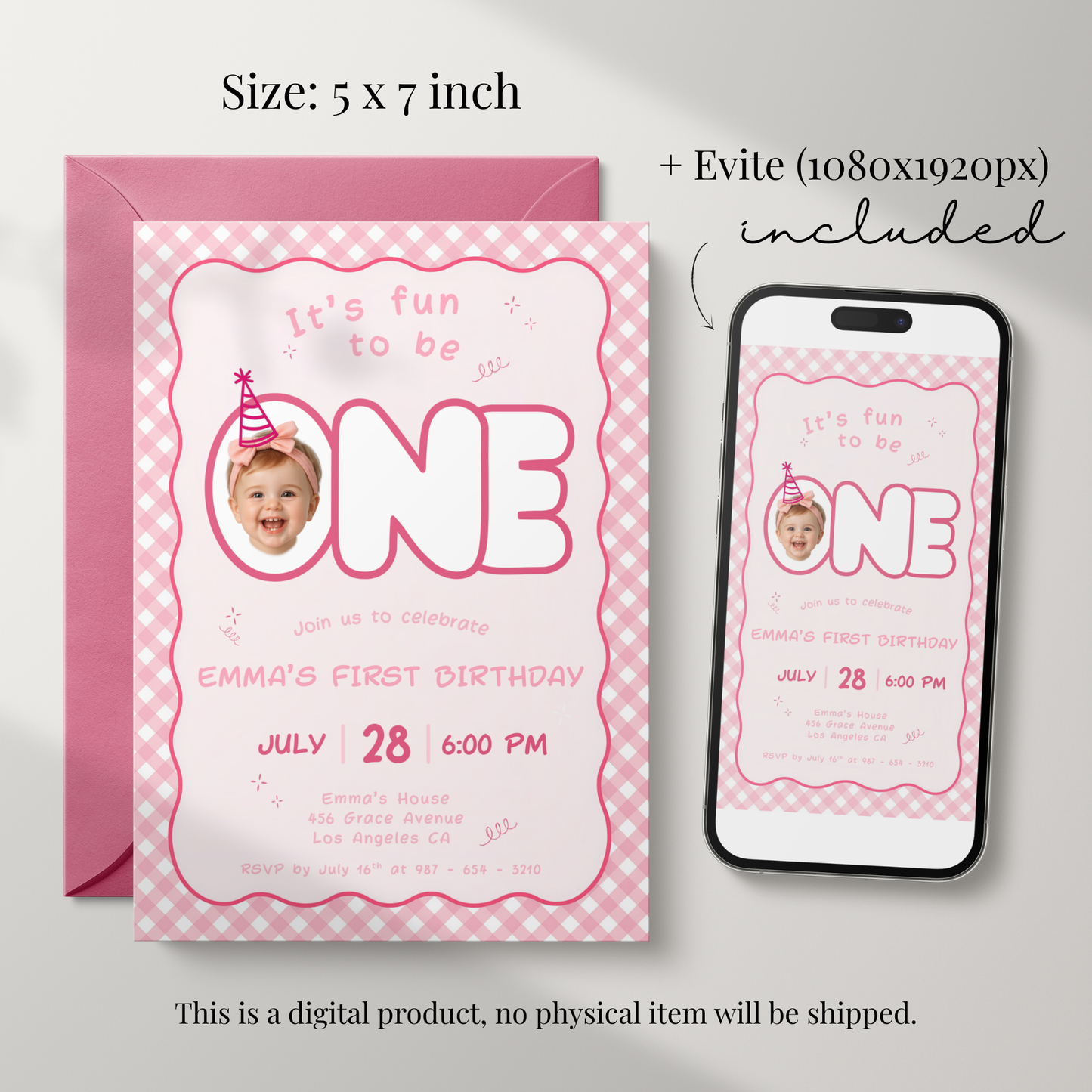 Fun To Be One Pink 1st Birthday Invitation