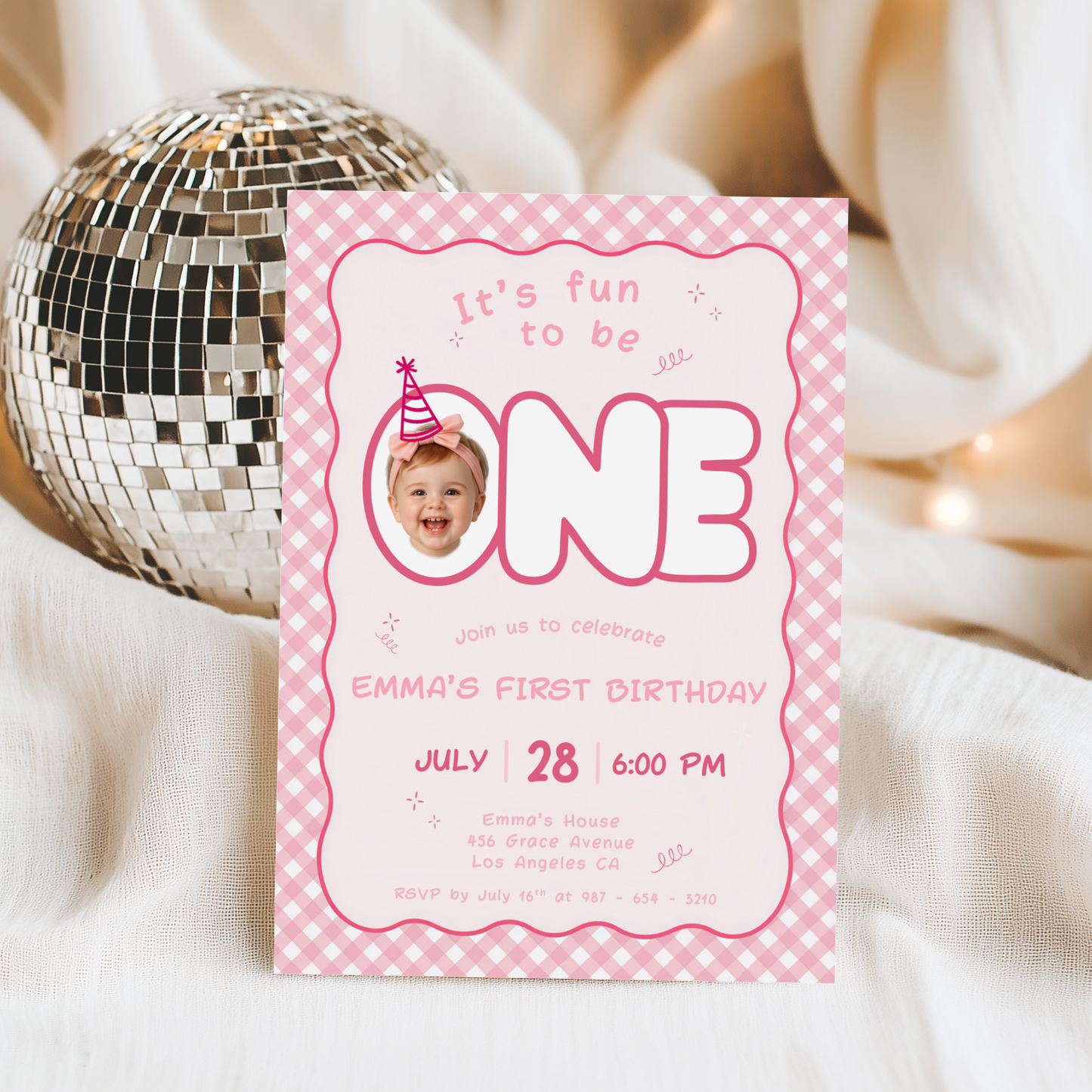 Fun To Be One Pink 1st Birthday Invitation