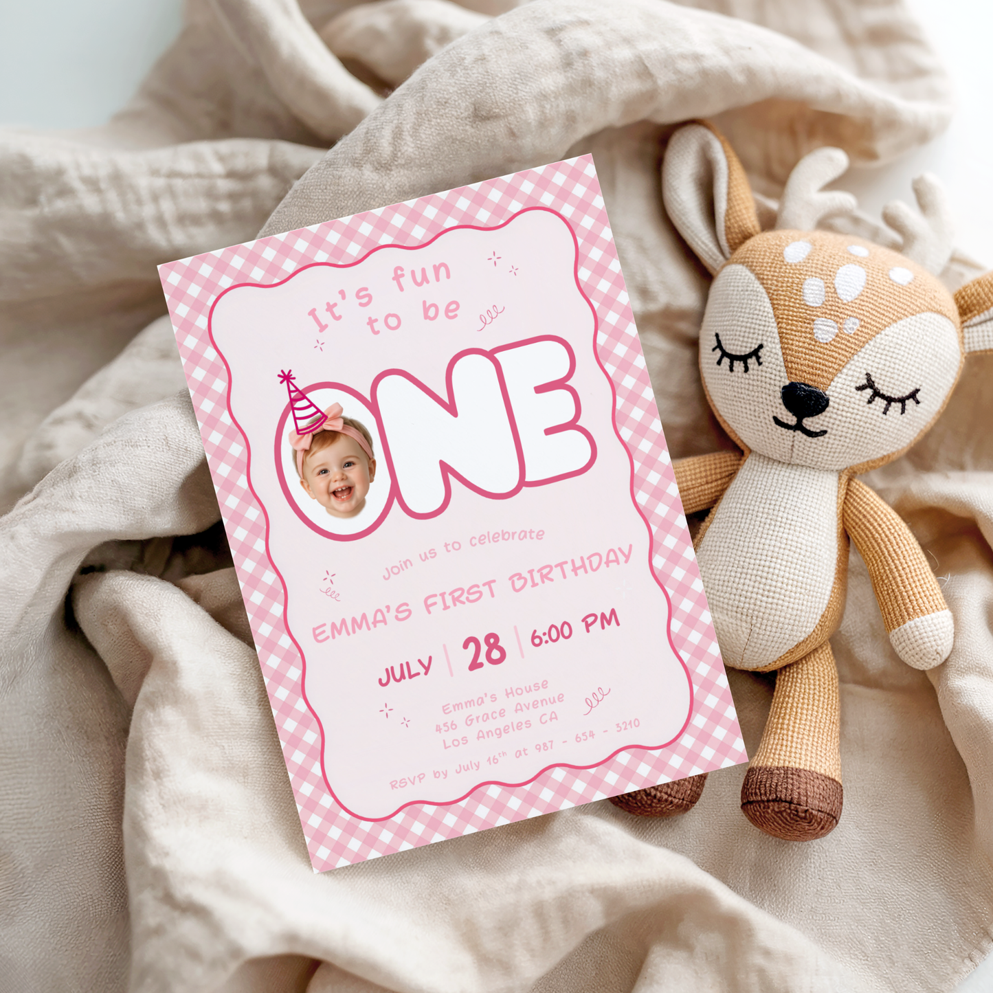 Fun To Be One Pink 1st Birthday Invitation