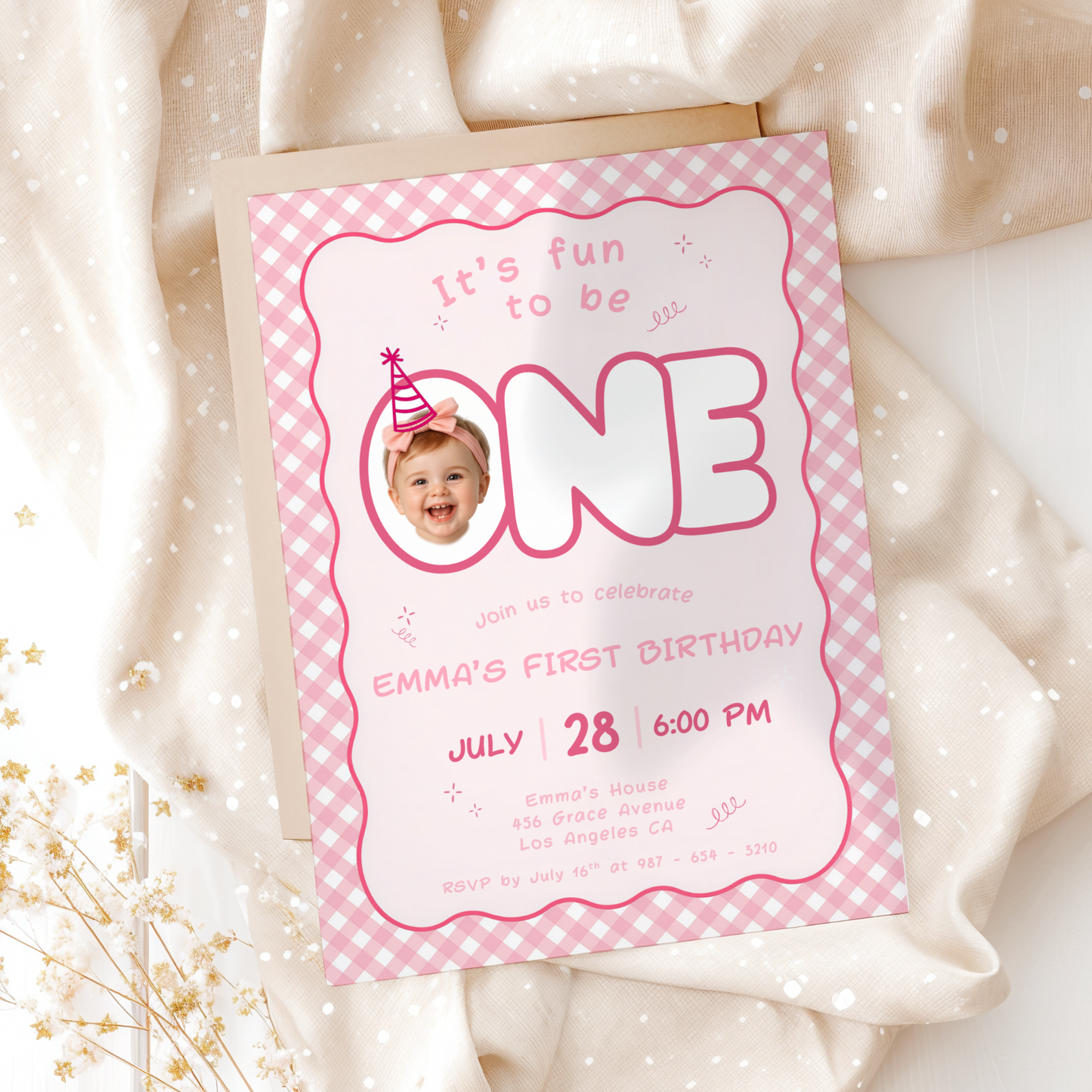 Fun To Be One Pink 1st Birthday Invitation