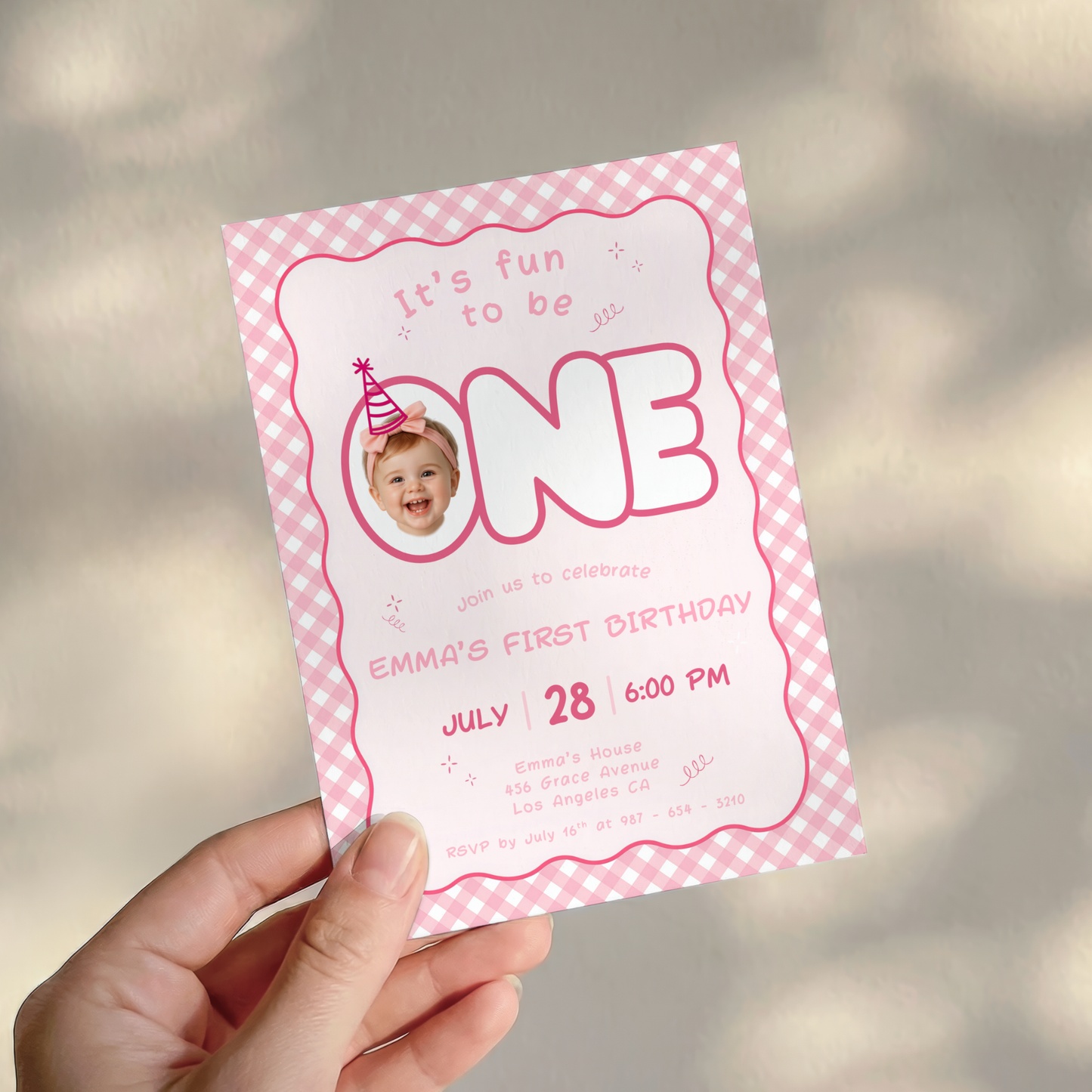 Fun To Be One Pink 1st Birthday Invitation