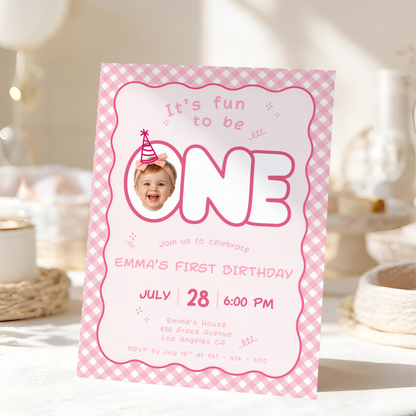 Fun To Be One Pink 1st Birthday Invitation