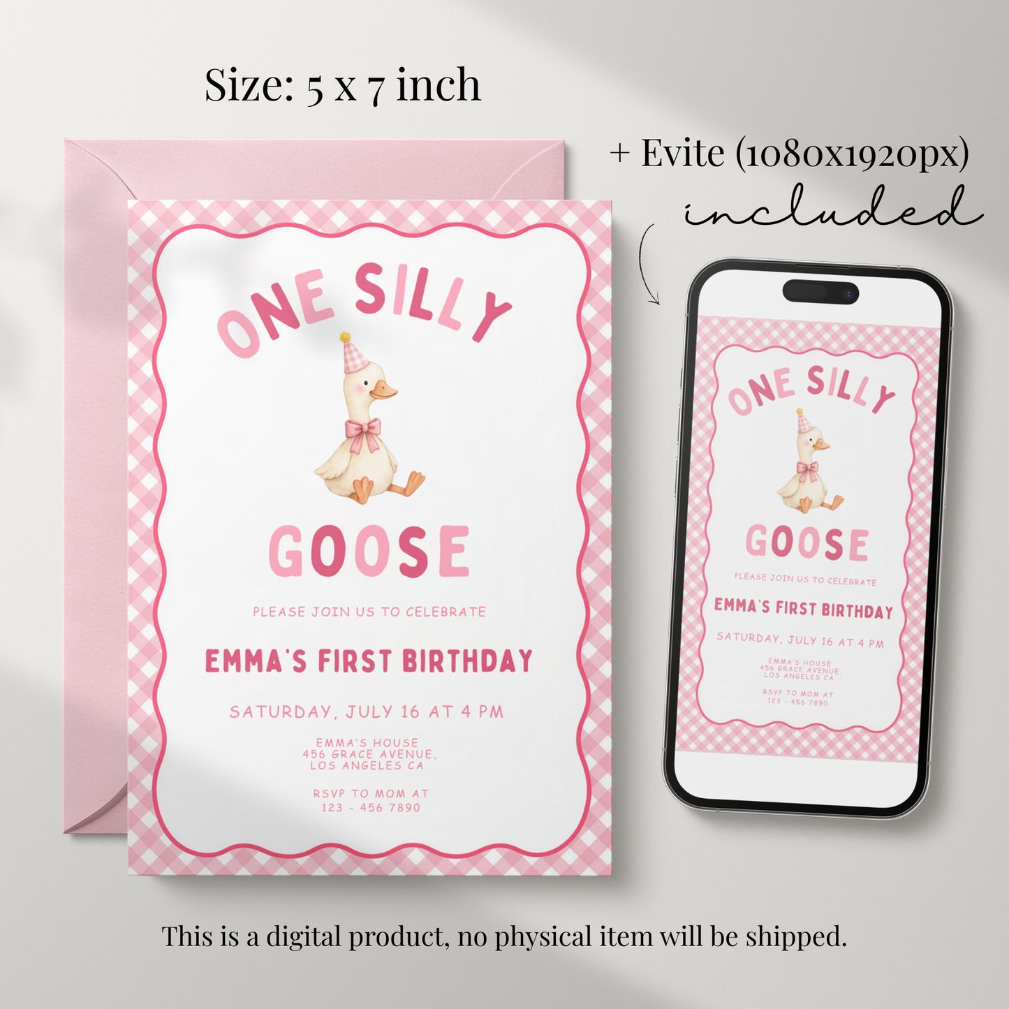 Pink One Silly Goose First Birthday Invitation