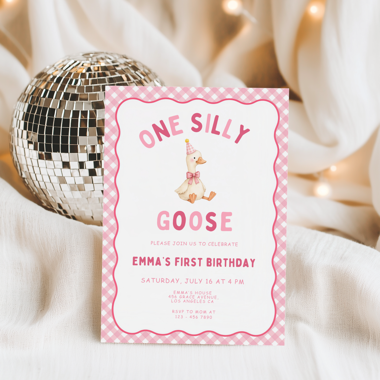 Pink One Silly Goose First Birthday Invitation