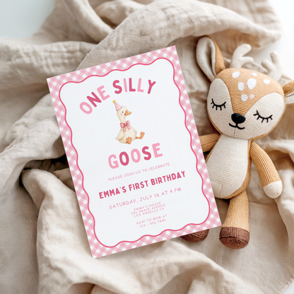 Pink One Silly Goose First Birthday Invitation