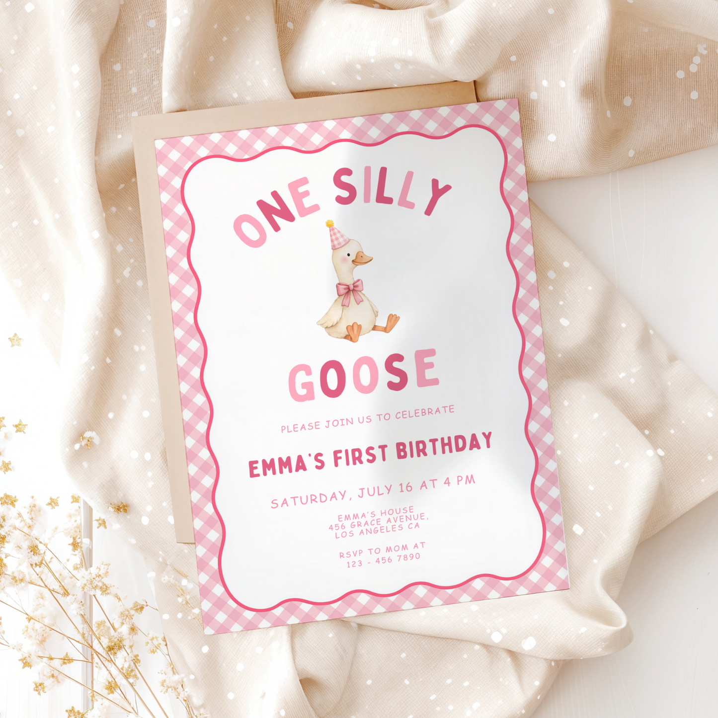 Pink One Silly Goose First Birthday Invitation