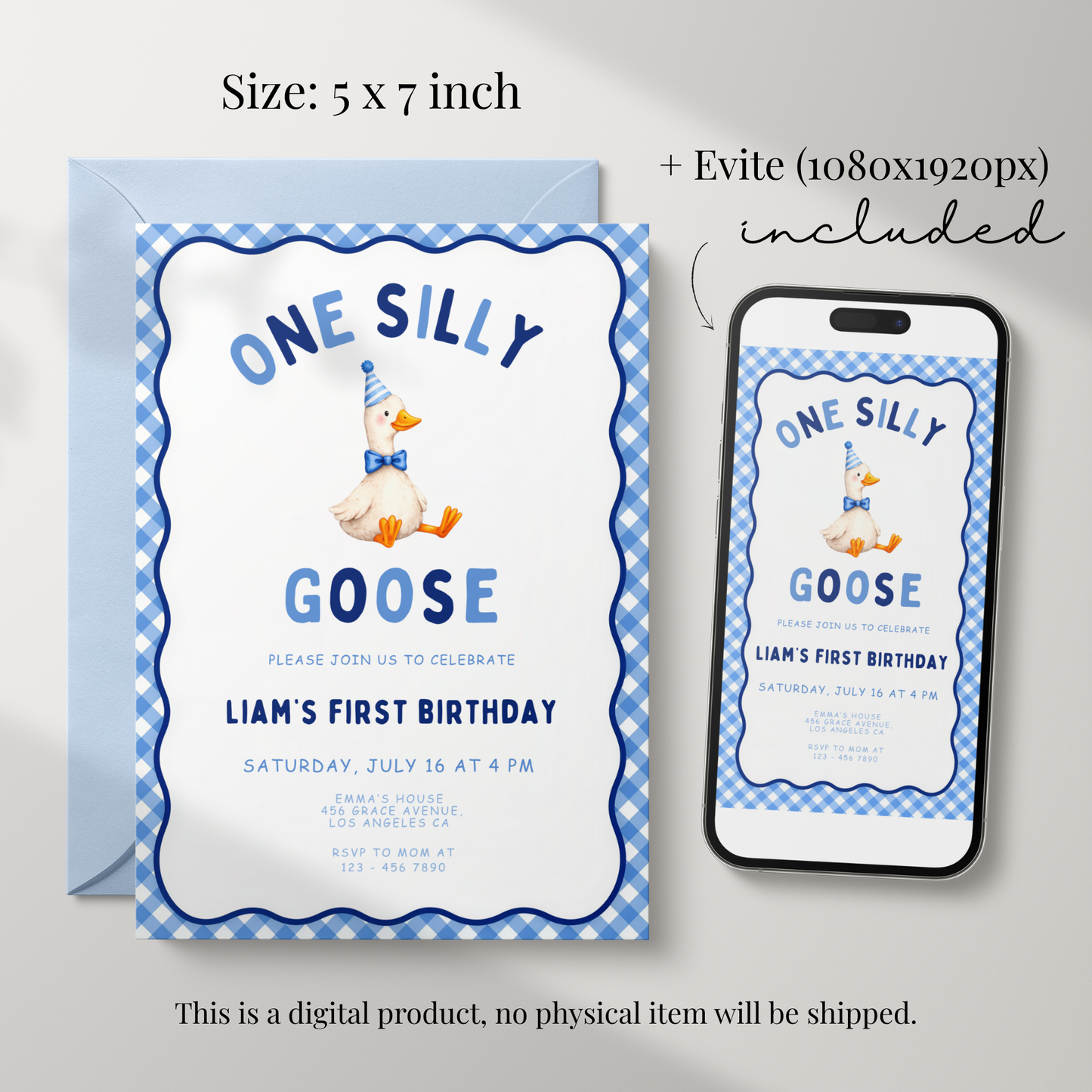 Blue One Silly Goose First Birthday Invitation