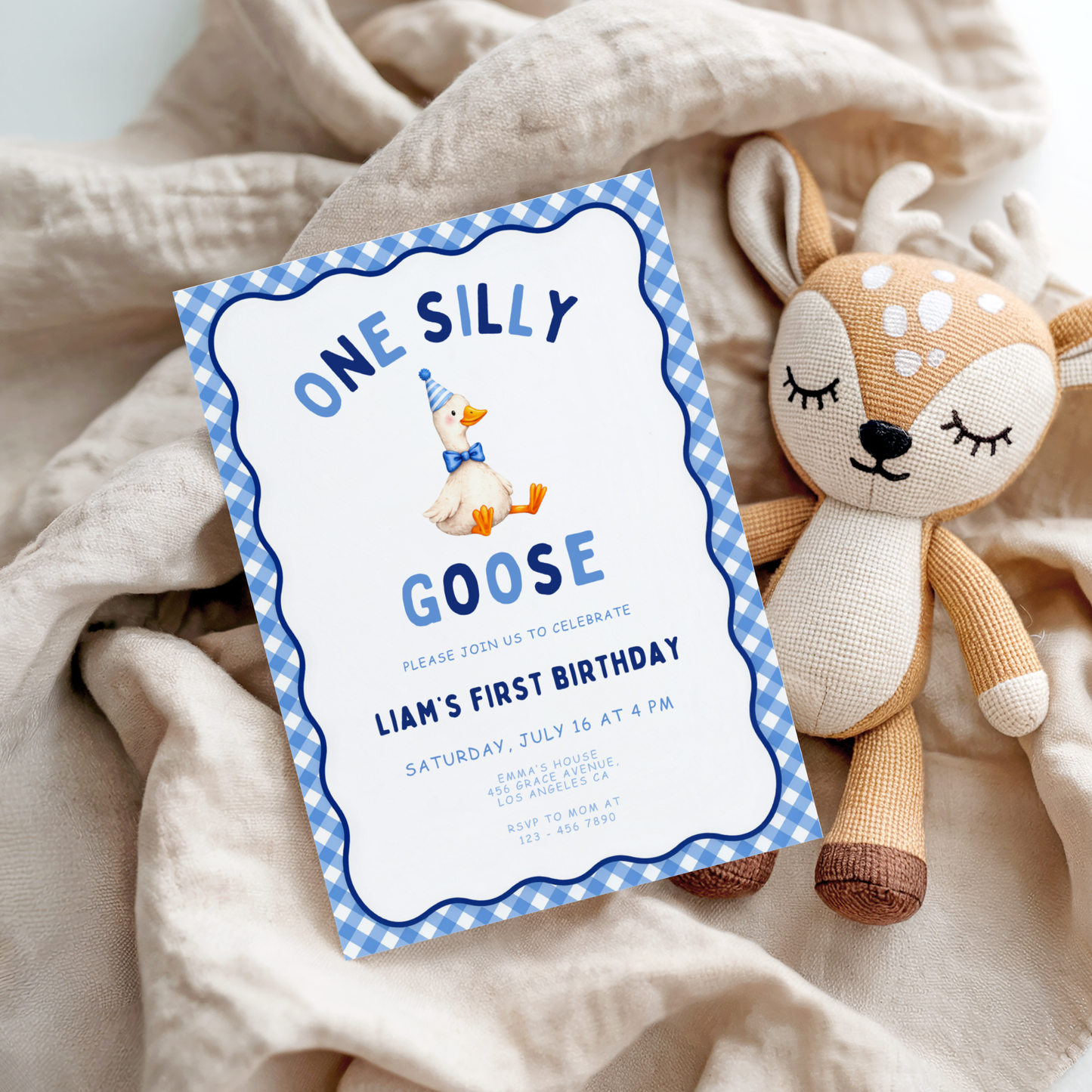 Blue One Silly Goose First Birthday Invitation